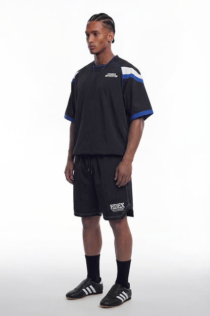 HDEX Baju Korea Olahraga Sporty Color Block Half Jersey Short Sleeve Black Pria Fitness