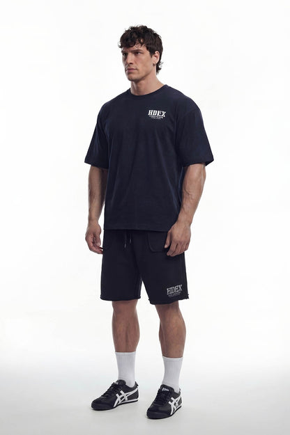 HDEX Celana Korea Olahraga Core Cut-Off Bermuda Sweat Shorts Black Pria Fitness