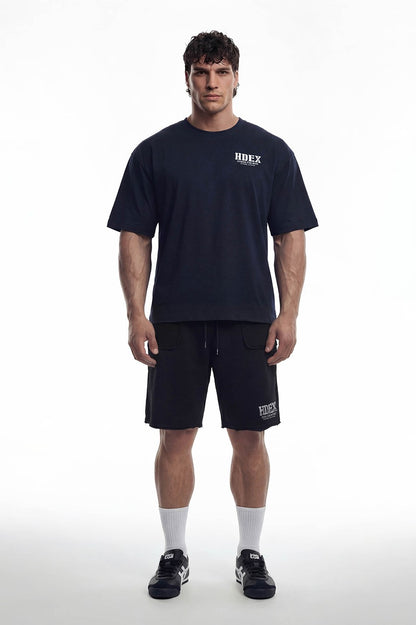 HDEX Celana Korea Olahraga Core Cut-Off Bermuda Sweat Shorts Black Pria Fitness