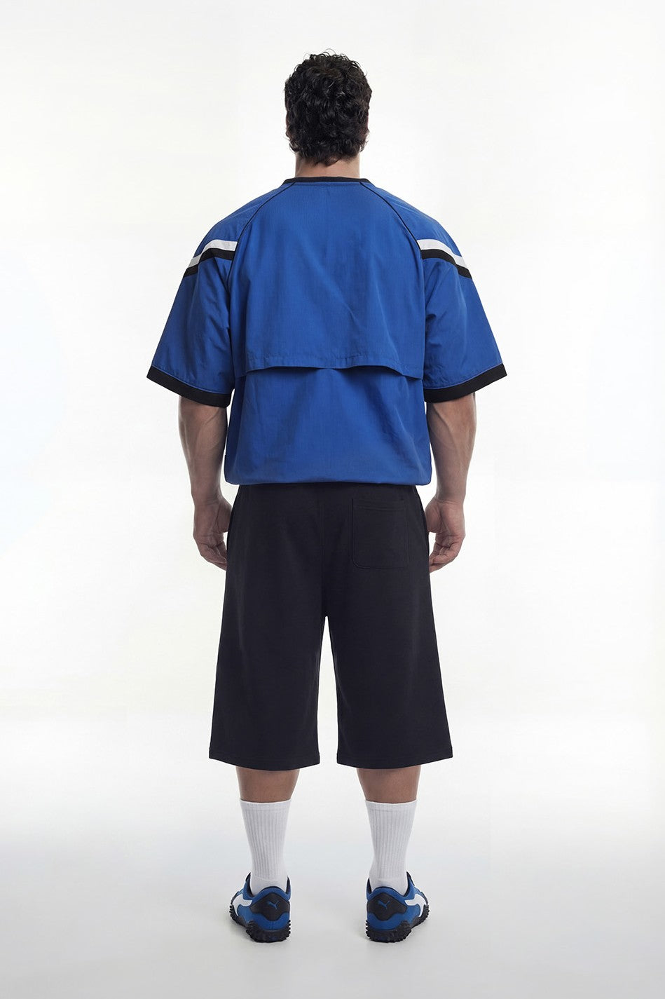 HDEX Baju Korea Olahraga Sporty Color Block Half Jersey Short Sleeve Blue Pria Fitness