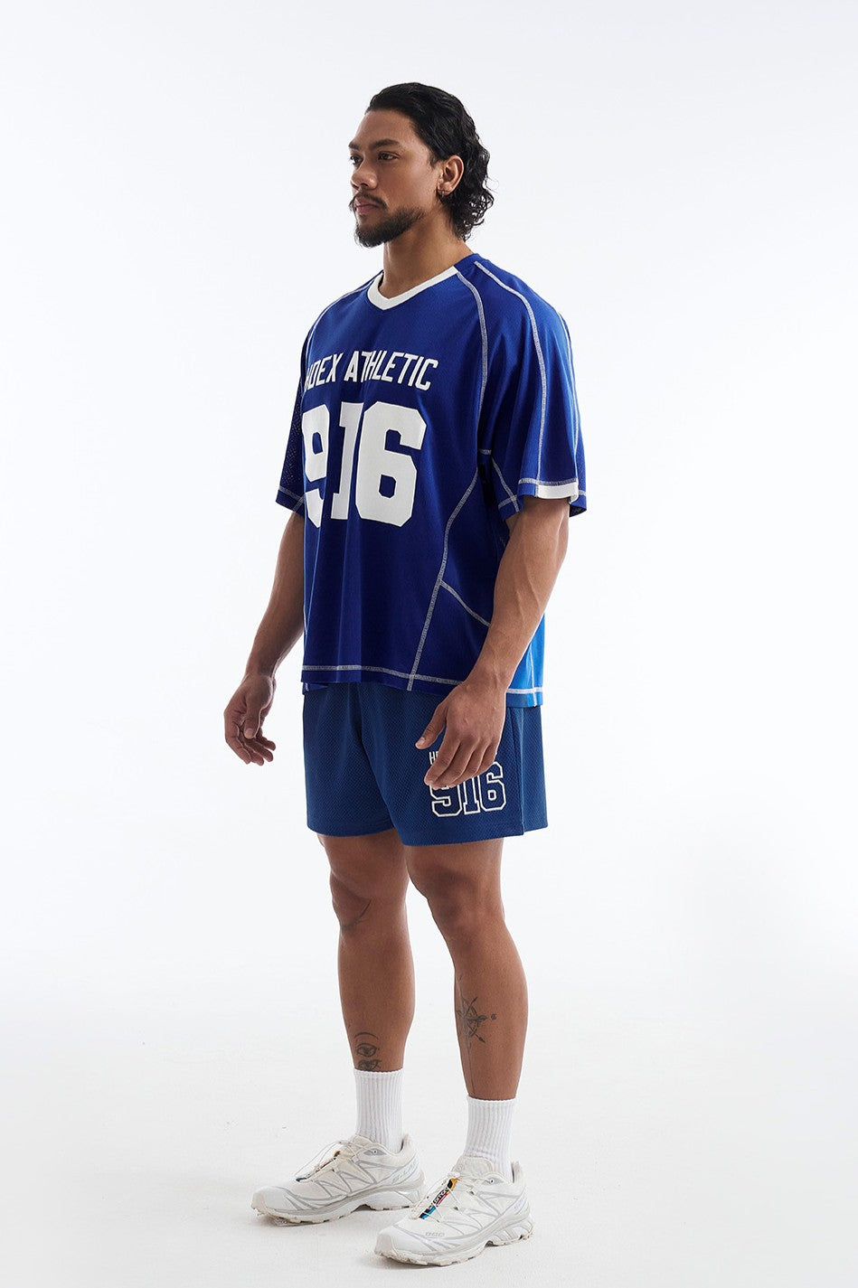 HDEX Baju Korea Olahraga 916 Giant Fit Mesh Short Sleeve Blue Pria Fitness