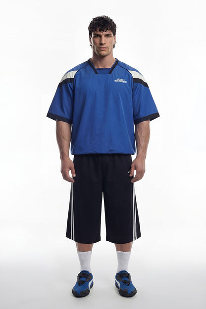 HDEX Baju Korea Olahraga Sporty Color Block Half Jersey Short Sleeve Blue Pria Fitness