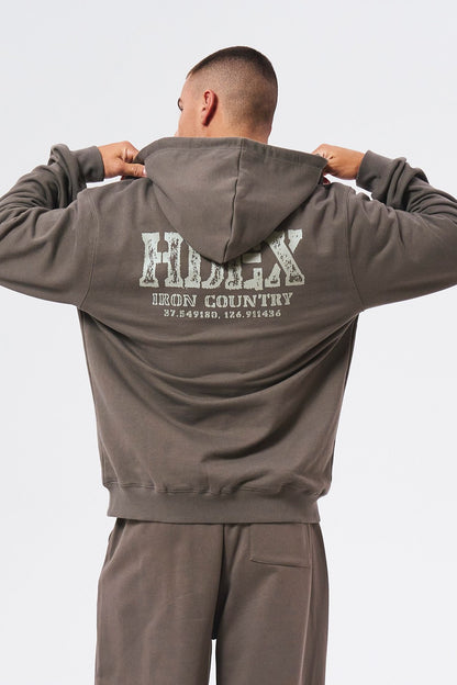 HDEX Baju Korea Olahraga Core Back Logo Hoodie Zip-up Smoky Brown Jaket Pria fitness