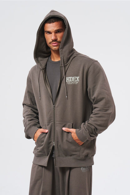 HDEX Baju Korea Olahraga Core Back Logo Hoodie Zip-up Smoky Brown Jaket Pria fitness