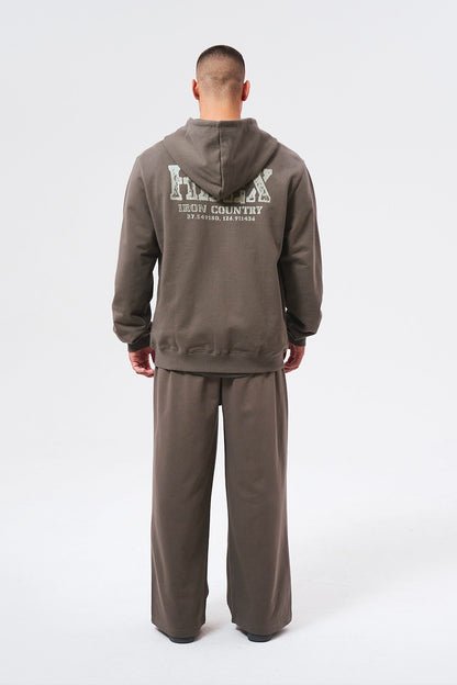 HDEX Baju Korea Olahraga Core Back Logo Hoodie Zip-up Smoky Brown Jaket Pria fitness