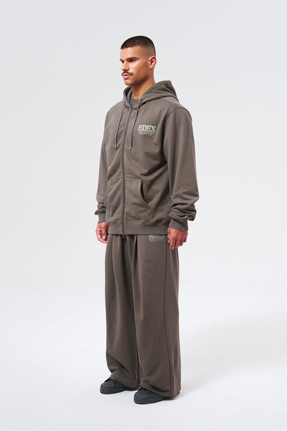 HDEX Baju Korea Olahraga Core Back Logo Hoodie Zip-up Smoky Brown Jaket Pria fitness