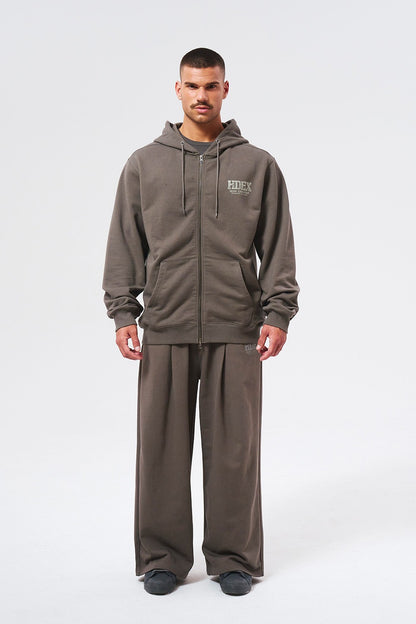 HDEX Baju Korea Olahraga Core Back Logo Hoodie Zip-up Smoky Brown Jaket Pria fitness