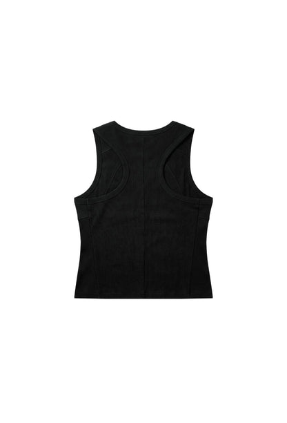 HDEX Baju Korea Olahraga Essential Cut Line Body Fit Tank Black Pria Fitness