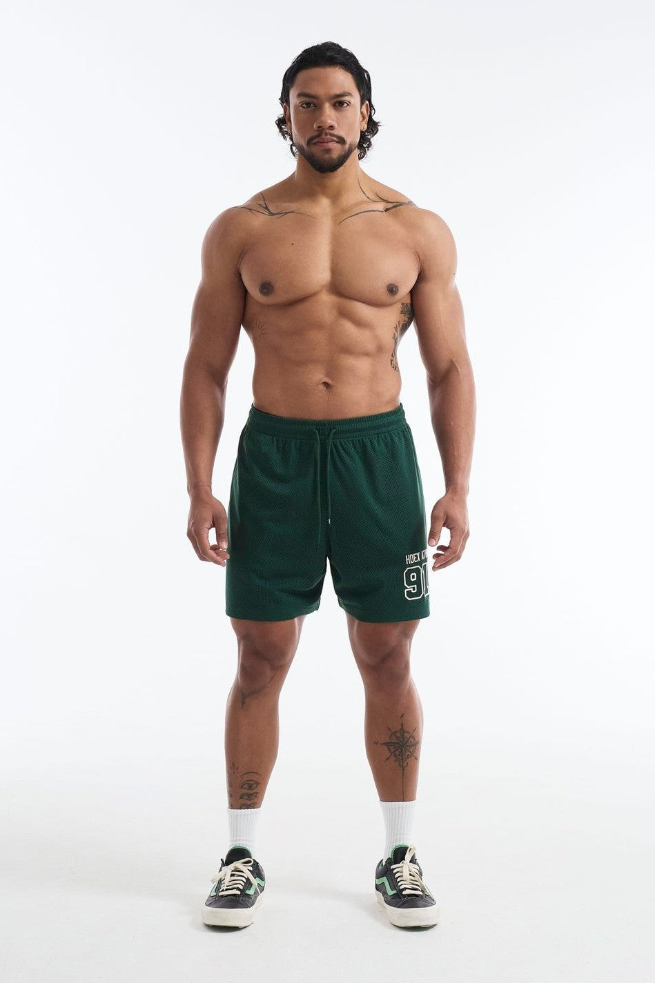 HDEX Celana Korea Olahraga 916 Solid Mesh Shorts Green Pria Fitness