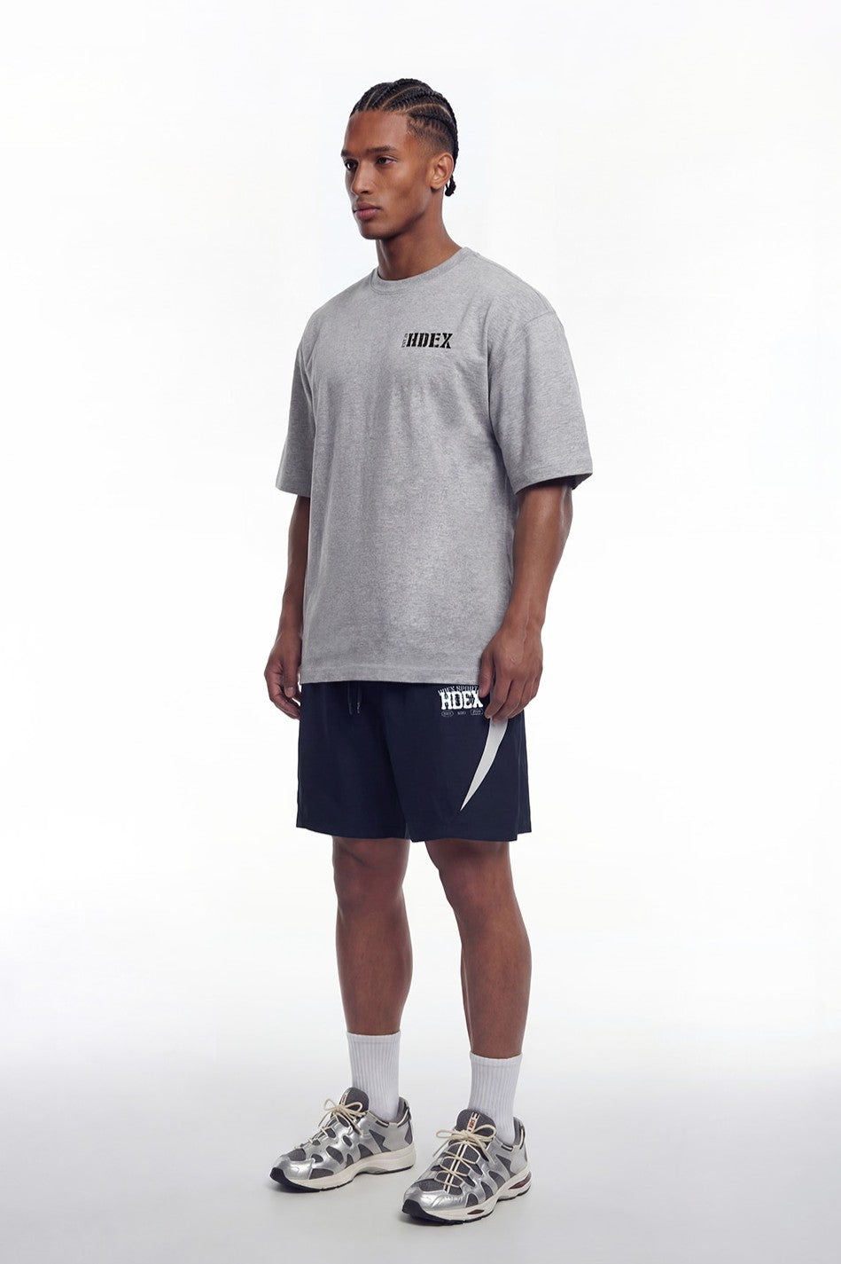 HDEX Baju Korea Olahraga Core Small Logo Giant Fit Short Sleeve Melange Gray Pria Fitness