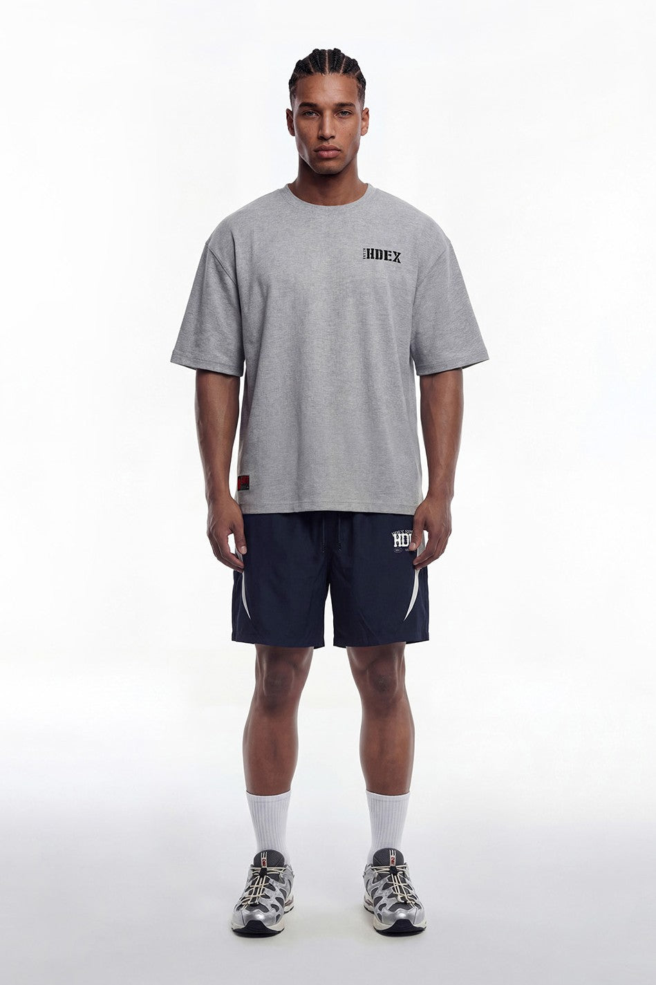 HDEX Baju Korea Olahraga Core Small Logo Giant Fit Short Sleeve Melange Gray Pria Fitness