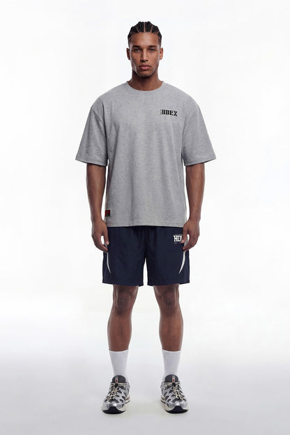 HDEX Baju Korea Olahraga Core Small Logo Giant Fit Short Sleeve Melange Gray Pria Fitness