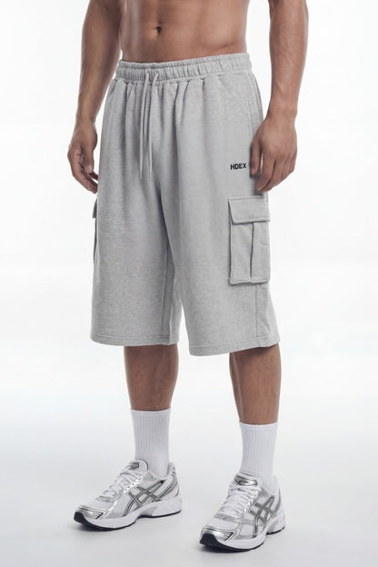 HDEX Celana Korea Olahraga EZ Cargo Bermuda Sweat Shorts Melange Gray Pria Fitness