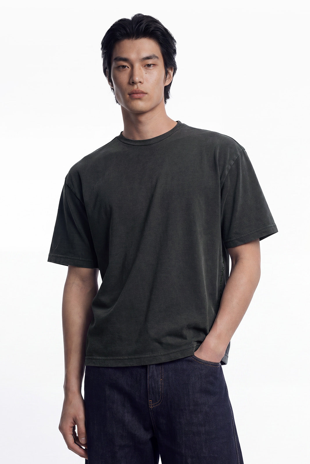 HDEX Baju Korea Olahraga Essential Pigment Short-Cut Sleeve Charcoal Pria Fitness