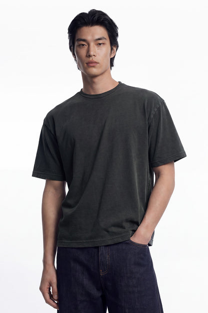 HDEX Baju Korea Olahraga Essential Pigment Short-Cut Sleeve Charcoal Pria Fitness