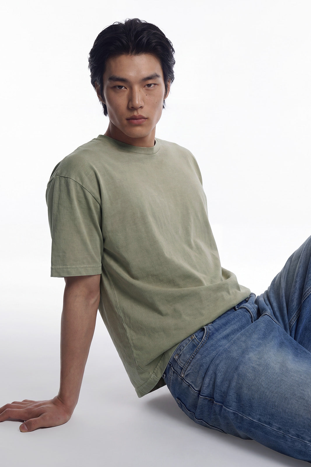 HDEX Baju Korea Olahraga Essential Pigment Short-Cut Sleeve Greige Pria Fitness