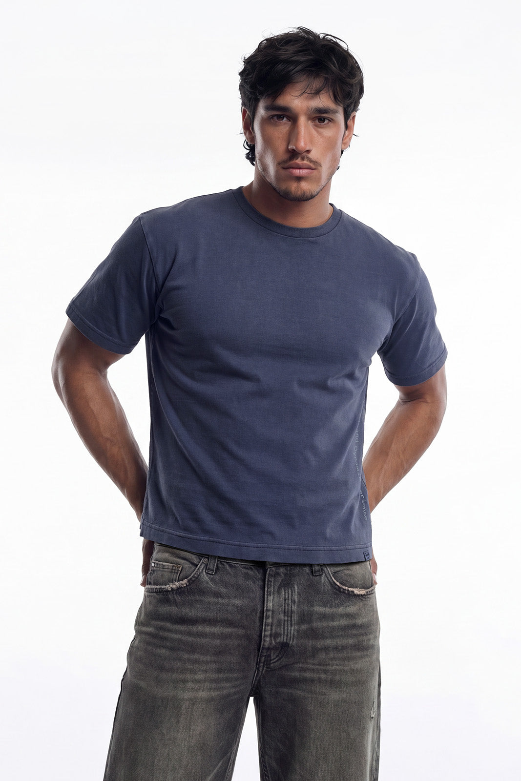 HDEX Baju Korea Olahraga Essential Pigment Short-Cut Sleeve Navy Pria Fitness