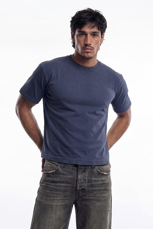 HDEX Baju Korea Olahraga Essential Pigment Short-Cut Sleeve Navy Pria Fitness