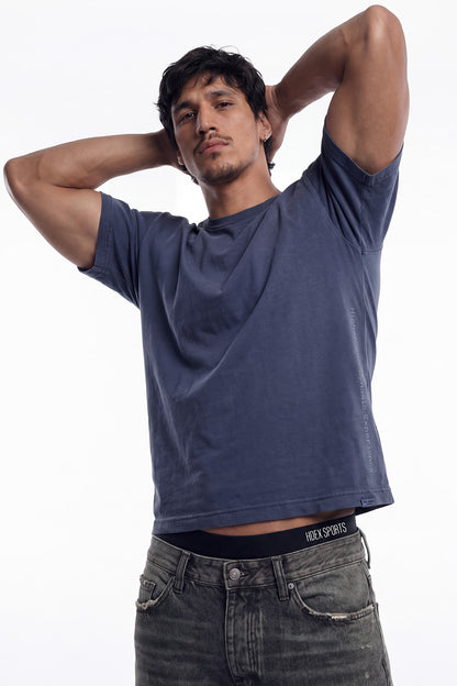 HDEX Baju Korea Olahraga Essential Pigment Short-Cut Sleeve Navy Pria Fitness