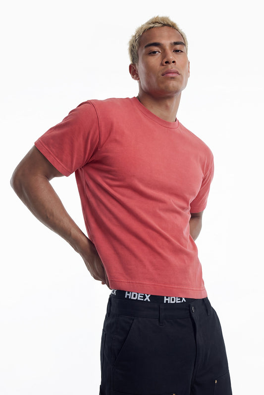 HDEX Baju Korea Olahraga Essential Pigment Short-Cut Sleeve Red Pria Fitness