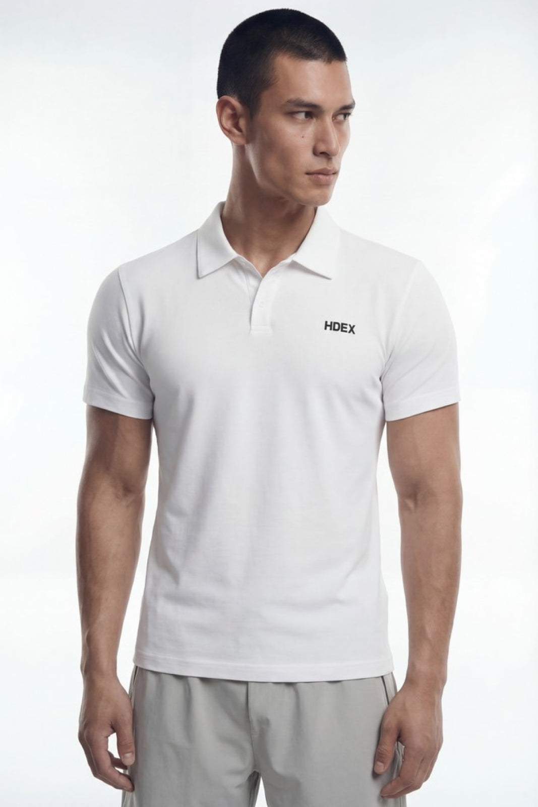 HDEX Baju Korea Olahraga EZ Muscle Fit Pique Short Sleeve White Pria Fitness