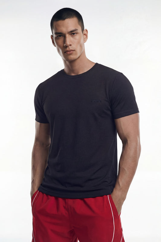 HDEX Baju Korea Olahraga Fine Motion Waffle Short Sleeve Black Pria Fitness