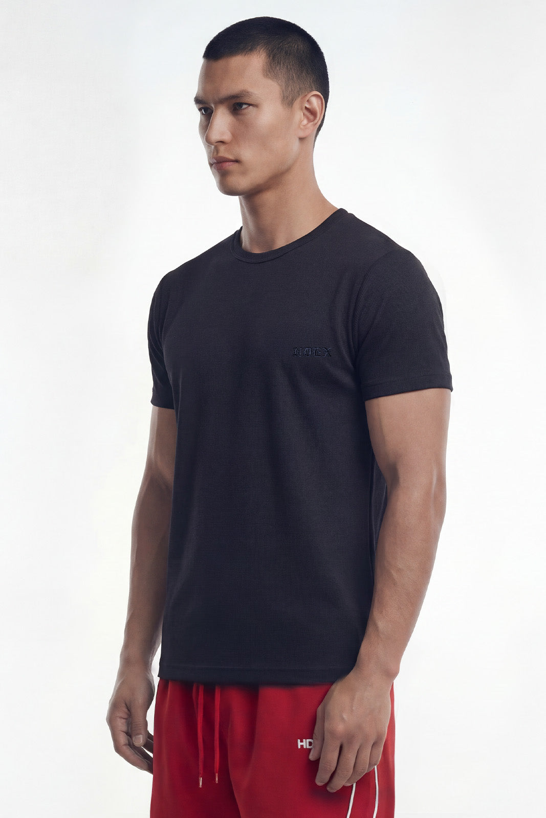 HDEX Baju Korea Olahraga Fine Motion Waffle Short Sleeve Black Pria Fitness