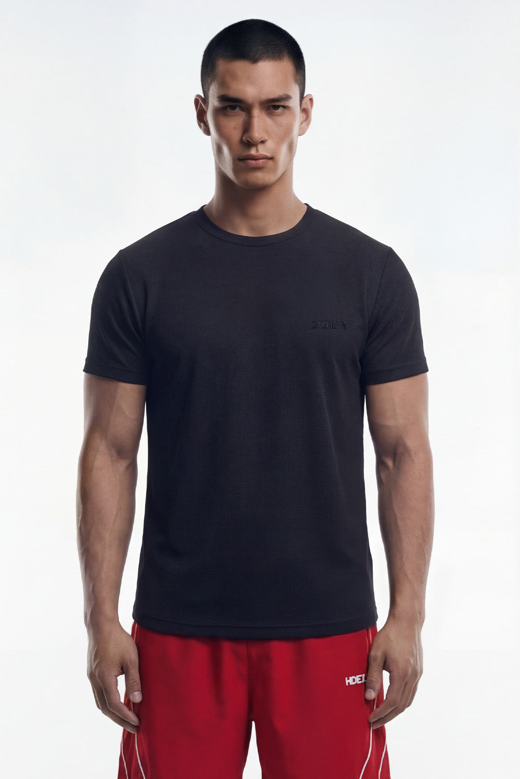 HDEX Baju Korea Olahraga Fine Motion Waffle Short Sleeve Black Pria Fitness