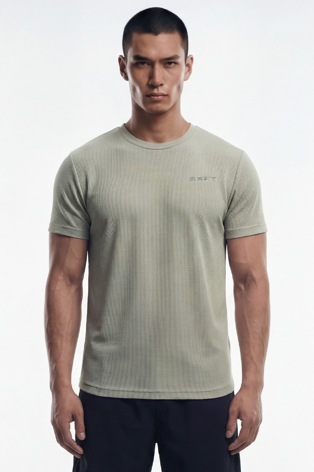 HDEX Baju Korea Olahraga Fine Motion Waffle Short Sleeve Greige Pria Fitness