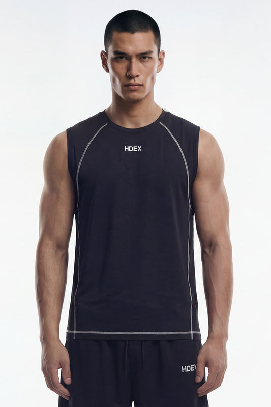 HDEX Baju Korea Olahraga Pro Muscle Fit Compression Tank Black Pria Fitness