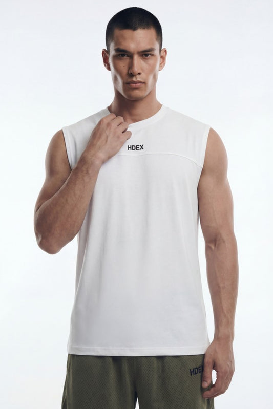HDEX Baju Korea Olahraga Active Cutline Sleeveless White Pria Fitness
