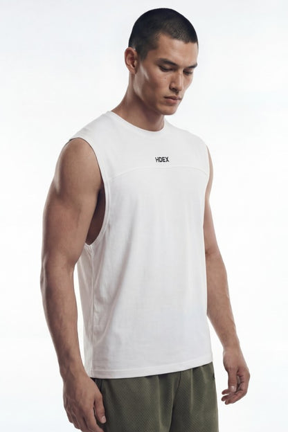 HDEX Baju Korea Olahraga Active Cutline Sleeveless White Pria Fitness