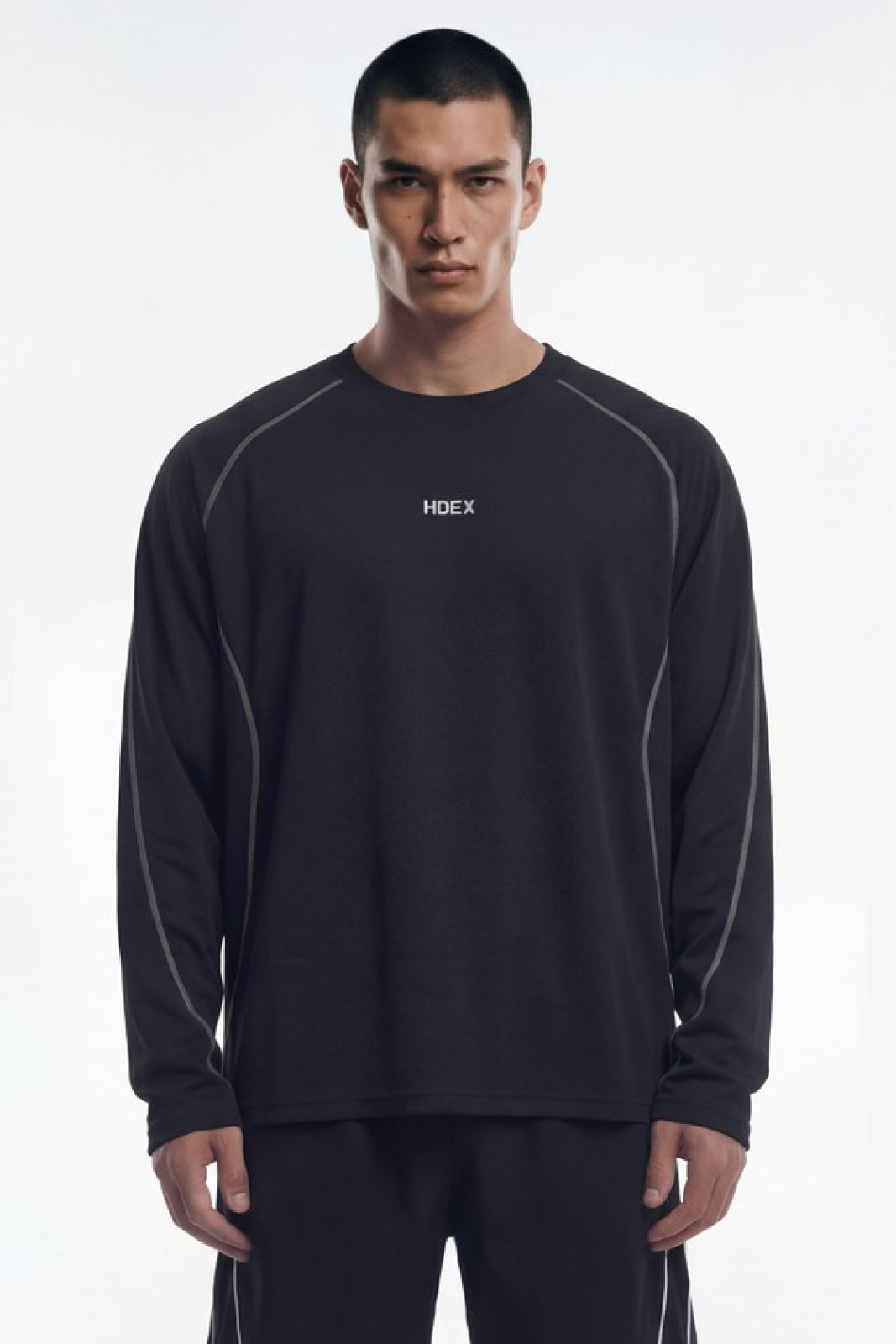 HDEX Baju Korea Olahraga Active Mesh Stitch Long Sleeve Black Pria Fitness