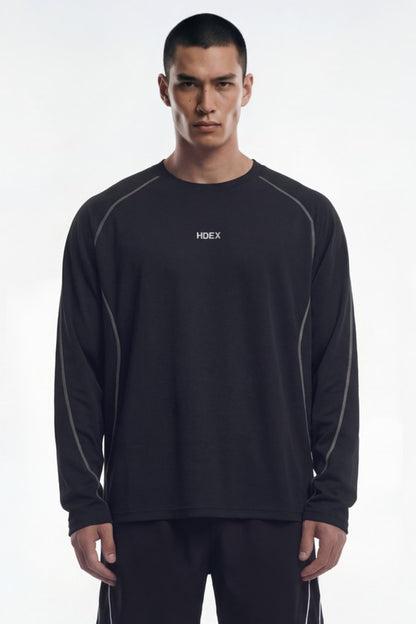 HDEX Baju Korea Olahraga Active Mesh Stitch Long Sleeve Black Pria Fitness
