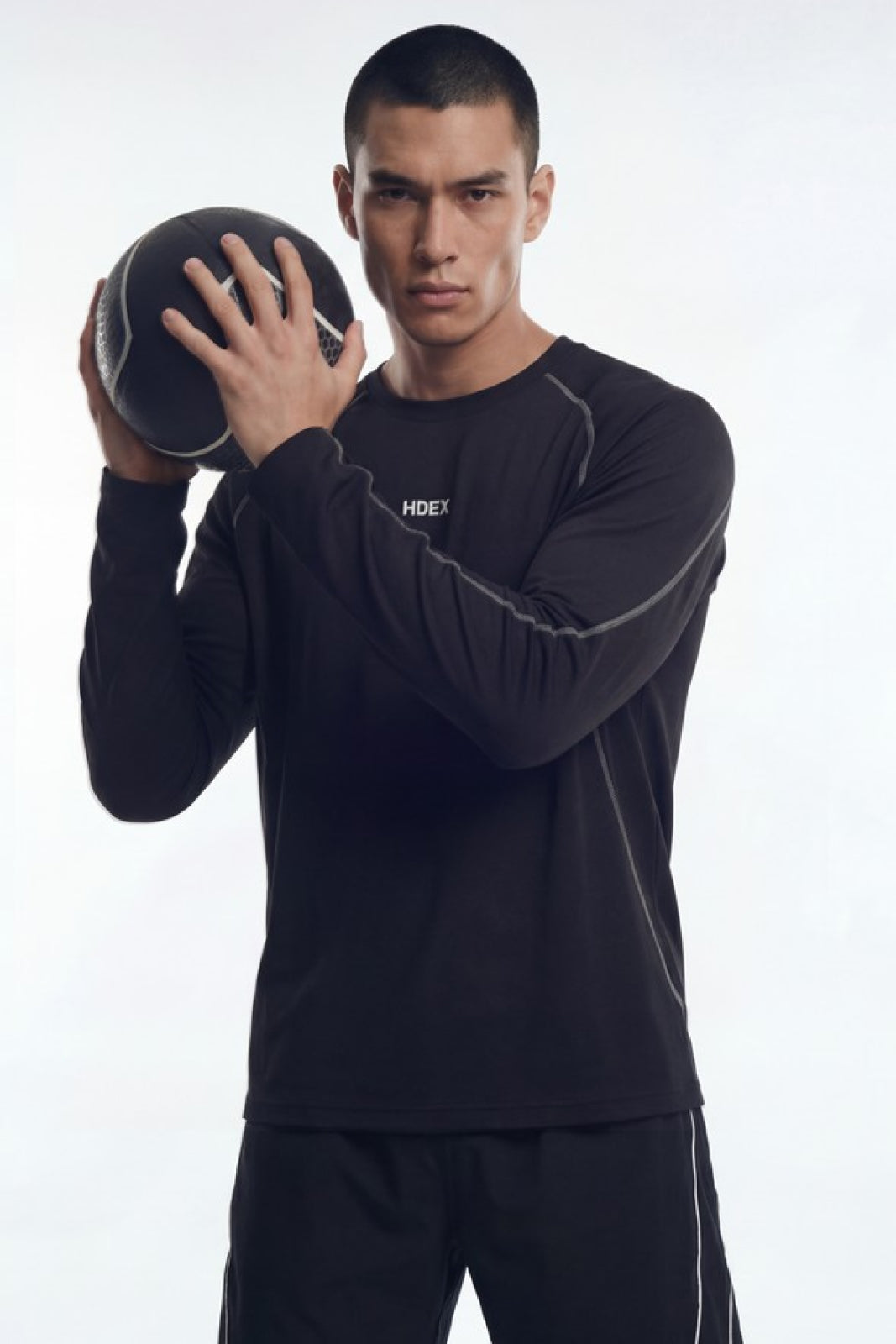 HDEX Baju Korea Olahraga Active Mesh Stitch Long Sleeve Black Pria Fitness