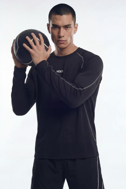 HDEX Baju Korea Olahraga Active Mesh Stitch Long Sleeve Black Pria Fitness