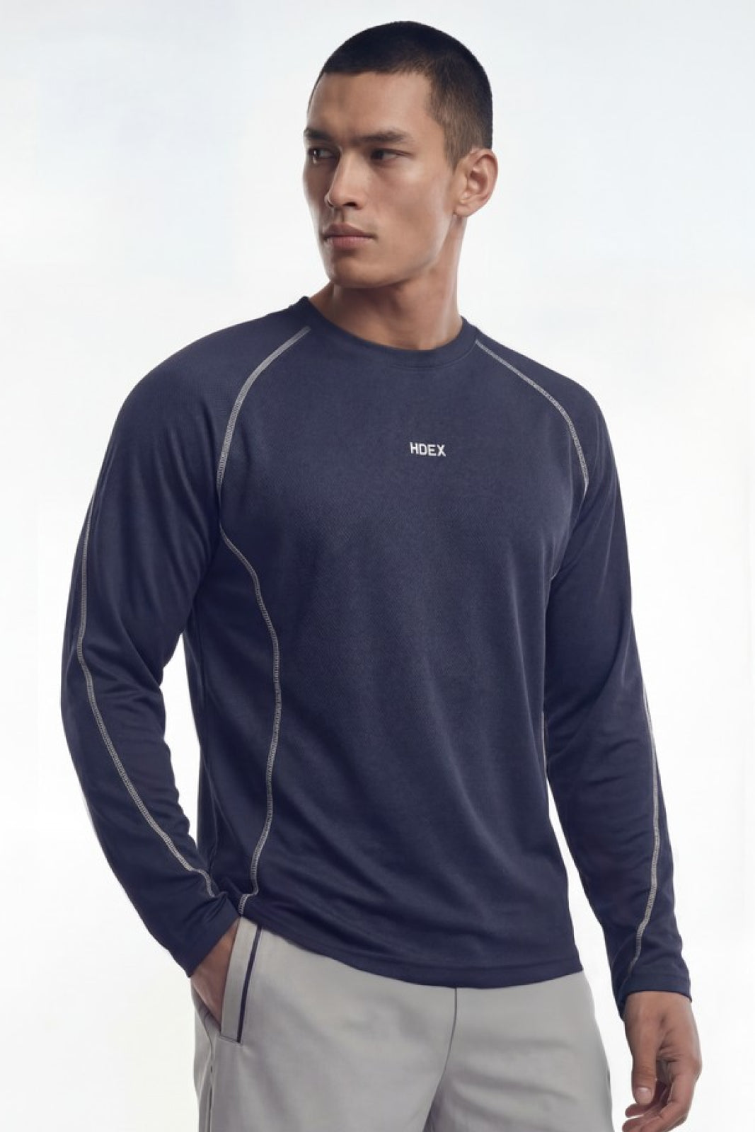HDEX Baju Korea Olahraga Active Mesh Stitch Long Sleeve Navy Pria Fitness