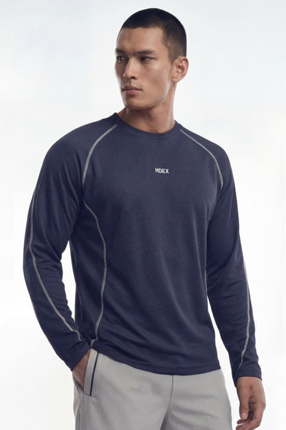 HDEX Baju Korea Olahraga Active Mesh Stitch Long Sleeve Navy Pria Fitness