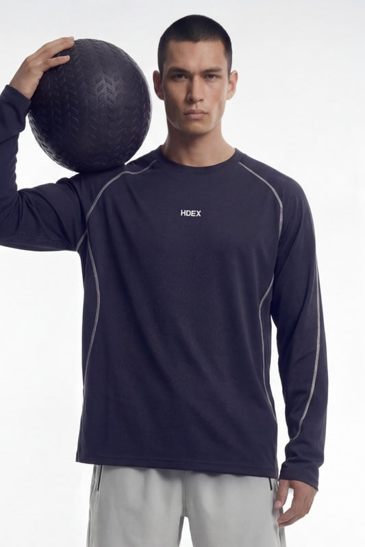 HDEX Baju Korea Olahraga Active Mesh Stitch Long Sleeve Navy Pria Fitness