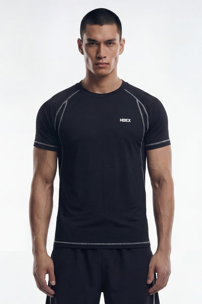 HDEX Baju Korea Olahraga Pro Muscle Fit Compression Short Sleeve Black Pria Fitness