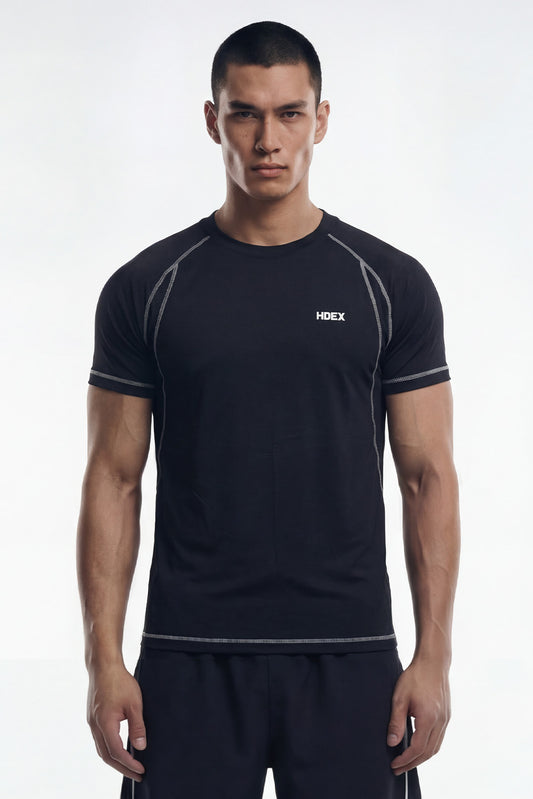 HDEX Baju Korea Olahraga Pro Muscle Fit Compression Short Sleeve Black Pria Fitness
