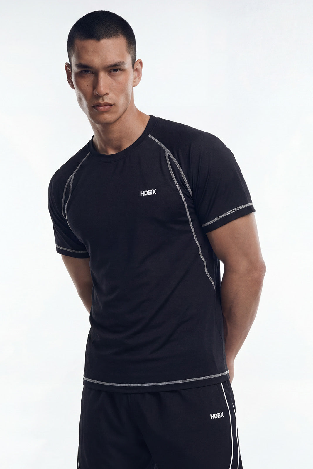 HDEX Baju Korea Olahraga Pro Muscle Fit Compression Short Sleeve Black Pria Fitness