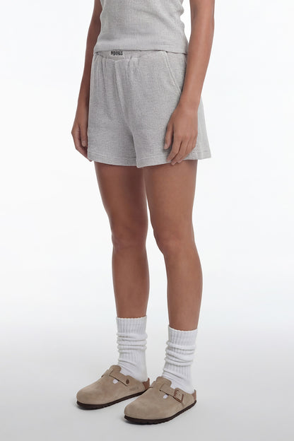 HDEX Celana Korea Olahraga One Mile Label Waffle Shorts W Melange White Wanita Fitness