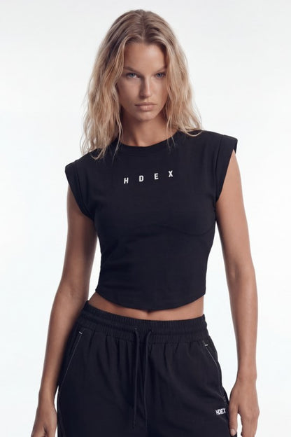 HDEX Baju Korea Olahraga Mild Roll-Up Crop Sleeveless Black Wanita Fitness