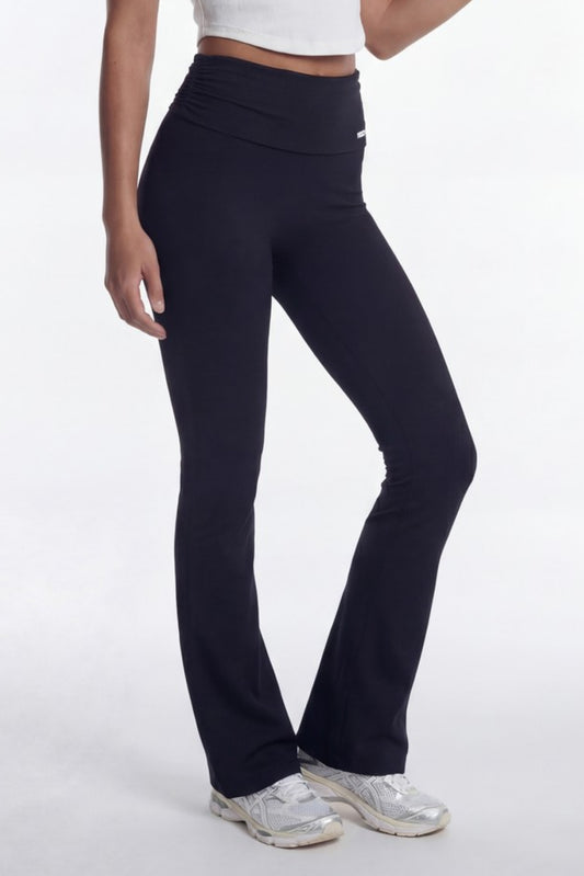 HDEX Celana Korea Olahraga Folded Semi Bootcut Leggings Black Wanita Fitness