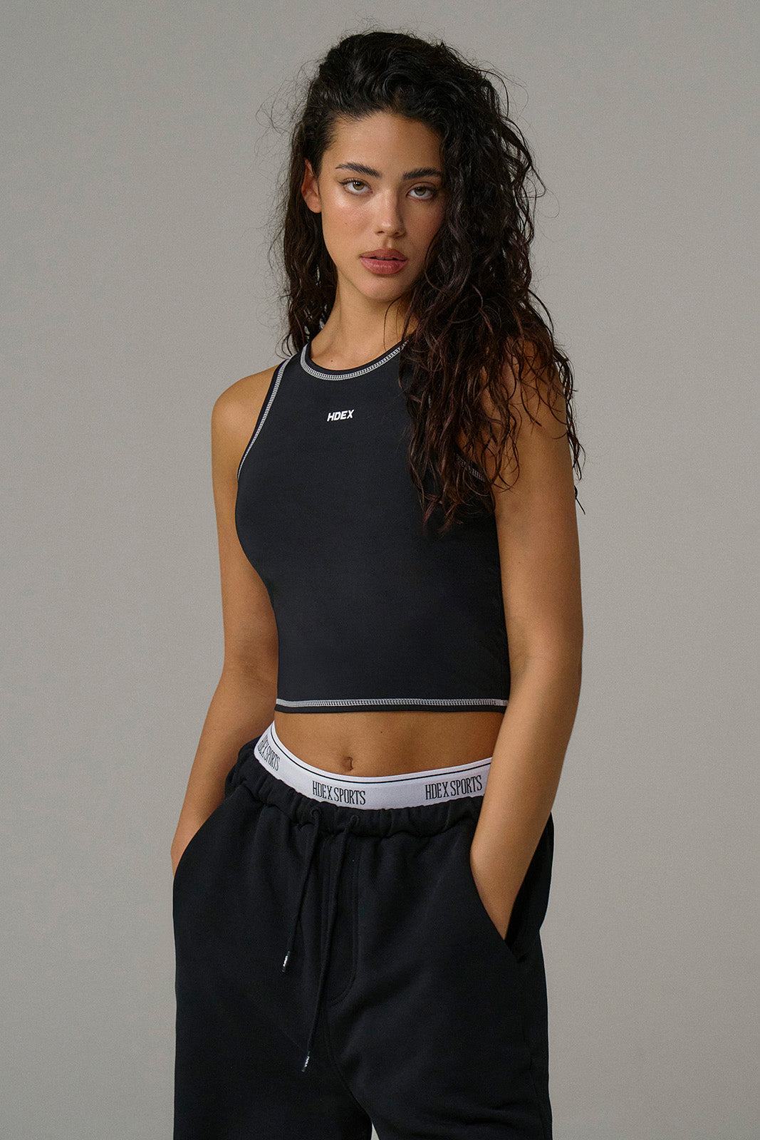 HDEX Baju Korea Olahraga Pro Stitch Crop Tank Top Black Wanita Fitness