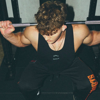 [GYM CLUB LEGACY PRE-ORDER] HDEX Baju Korea Olahraga Old English Back Logo Stringer Black Pria Fitness