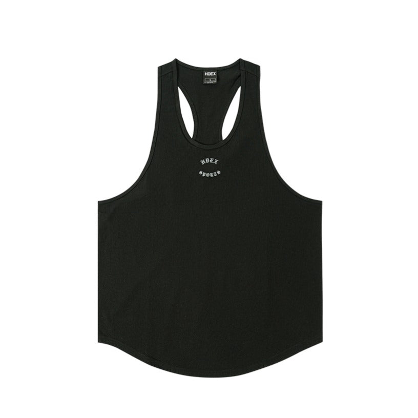 [GYM CLUB LEGACY PRE-ORDER] HDEX Baju Korea Olahraga Old English Back Logo Stringer Black Pria Fitness