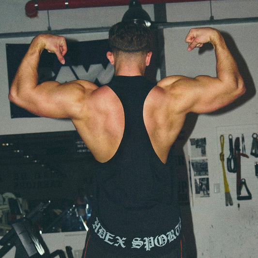 [GYM CLUB LEGACY PRE-ORDER] HDEX Baju Korea Olahraga Old English Back Logo Stringer Black Pria Fitness