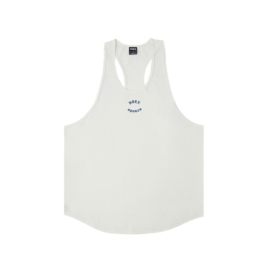 [GYM CLUB LEGACY PRE-ORDER] HDEX Baju Korea Olahraga Old English Back Logo Stringer White Pria Fitness